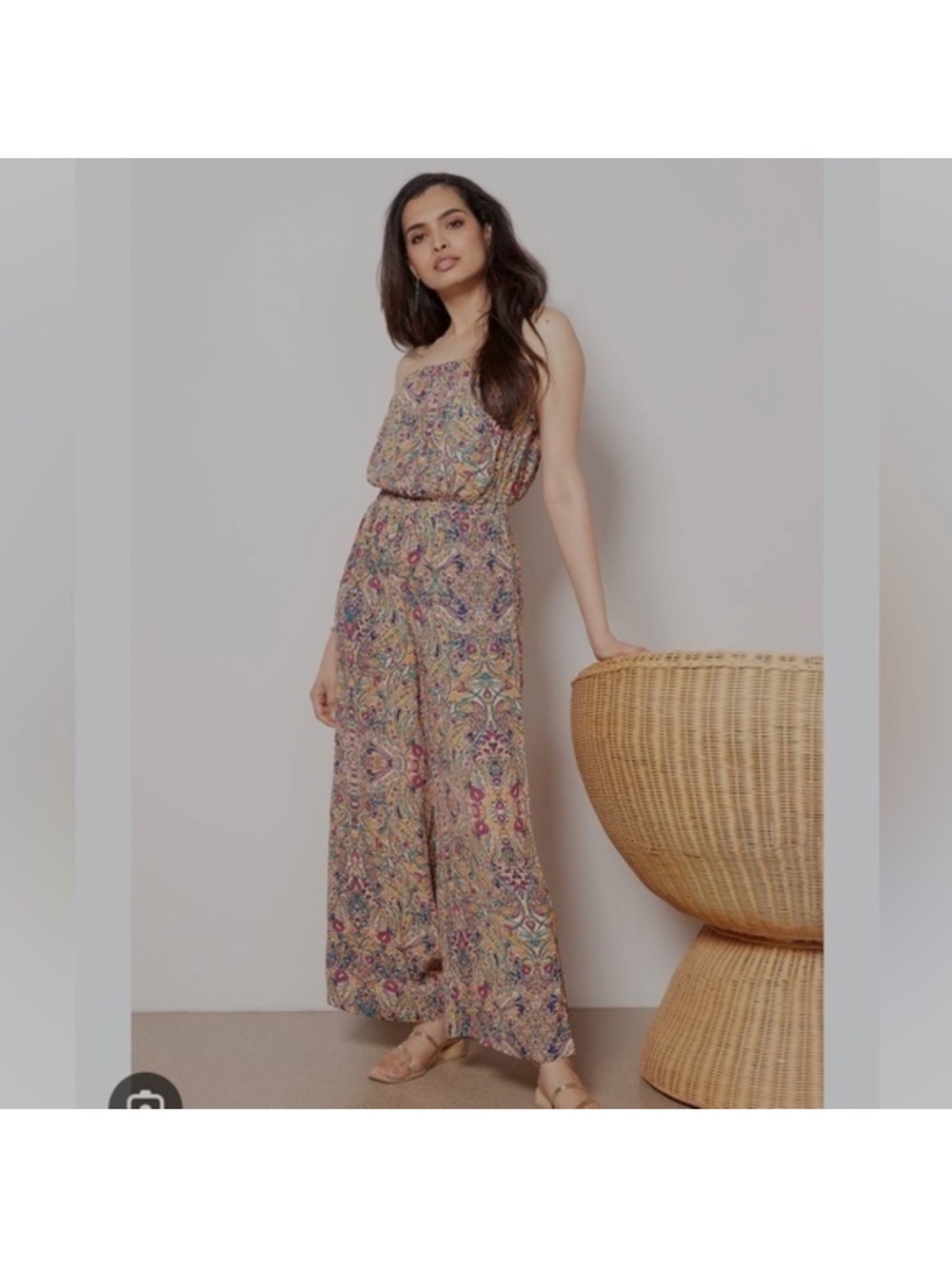 Evereve Strapless Astrid Paisley Floral Wide-Leg Jumpsuit in Multi Size Large